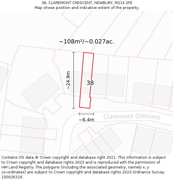 38, CLAREMONT CRESCENT, NEWBURY, RG14 2FE: Plot and title map