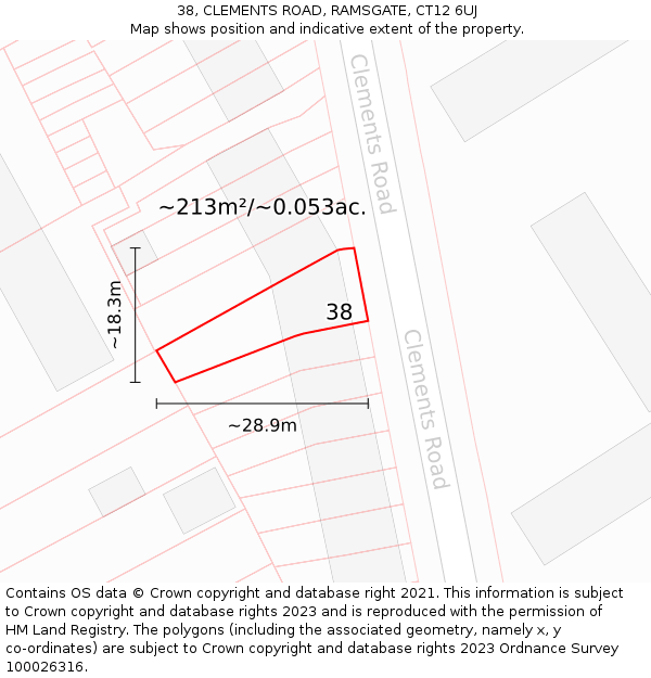 38, CLEMENTS ROAD, RAMSGATE, CT12 6UJ: Plot and title map