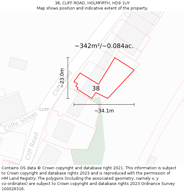 38, CLIFF ROAD, HOLMFIRTH, HD9 1UY: Plot and title map