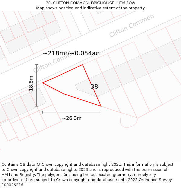 38, CLIFTON COMMON, BRIGHOUSE, HD6 1QW: Plot and title map
