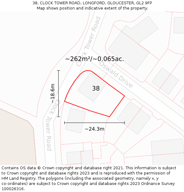 38, CLOCK TOWER ROAD, LONGFORD, GLOUCESTER, GL2 9FP: Plot and title map
