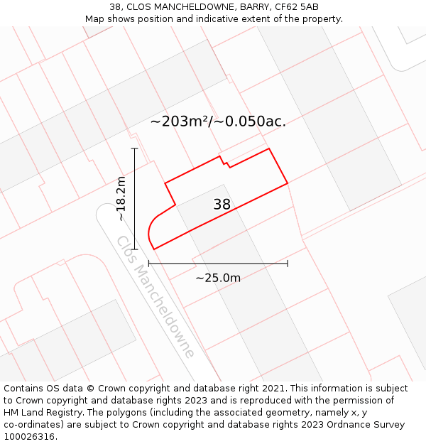 38, CLOS MANCHELDOWNE, BARRY, CF62 5AB: Plot and title map