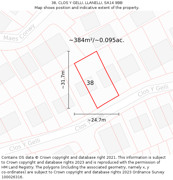 38, CLOS Y GELLI, LLANELLI, SA14 9BB: Plot and title map