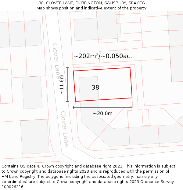 38, CLOVER LANE, DURRINGTON, SALISBURY, SP4 8FG: Plot and title map