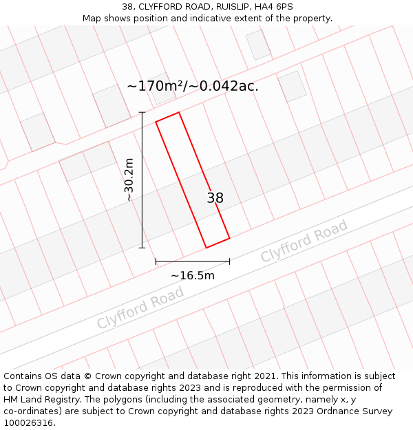 38, CLYFFORD ROAD, RUISLIP, HA4 6PS: Plot and title map