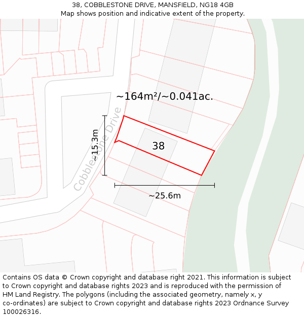38, COBBLESTONE DRIVE, MANSFIELD, NG18 4GB: Plot and title map