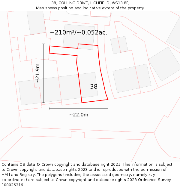 38, COLLING DRIVE, LICHFIELD, WS13 8FJ: Plot and title map