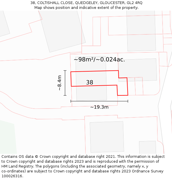 38, COLTISHALL CLOSE, QUEDGELEY, GLOUCESTER, GL2 4RQ: Plot and title map