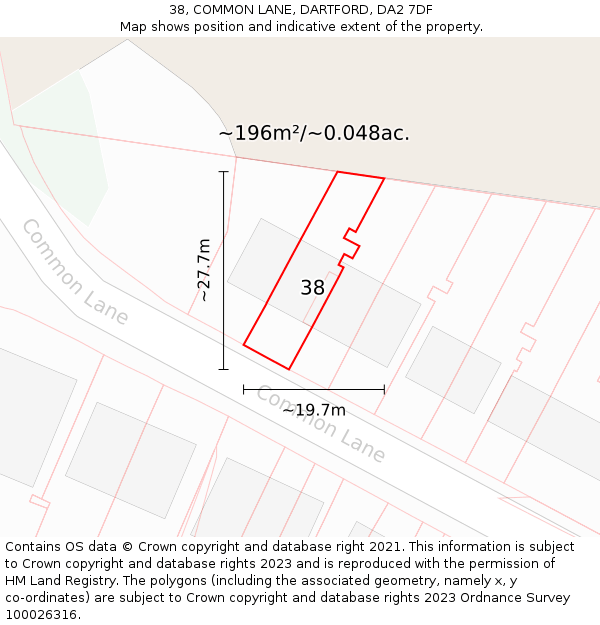 38, COMMON LANE, DARTFORD, DA2 7DF: Plot and title map