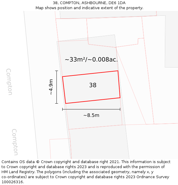 38, COMPTON, ASHBOURNE, DE6 1DA: Plot and title map