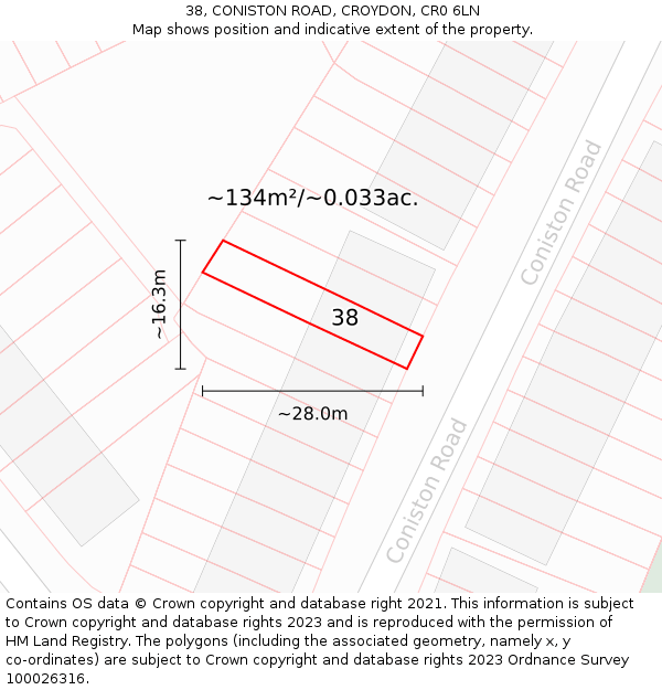 38, CONISTON ROAD, CROYDON, CR0 6LN: Plot and title map