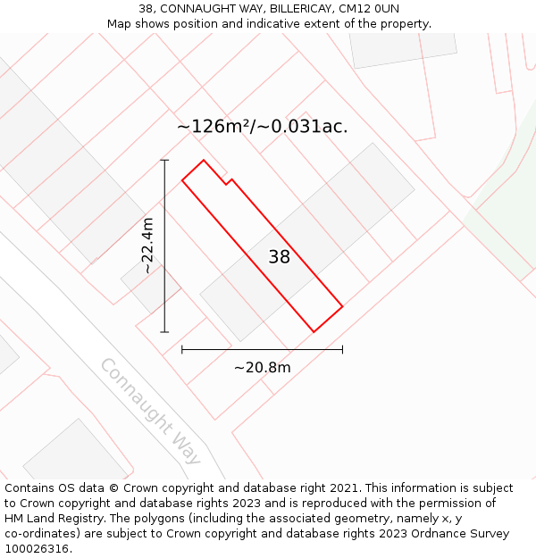 38, CONNAUGHT WAY, BILLERICAY, CM12 0UN: Plot and title map
