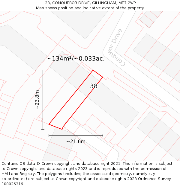 38, CONQUEROR DRIVE, GILLINGHAM, ME7 2WP: Plot and title map
