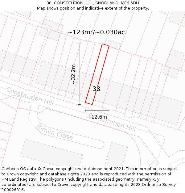 38, CONSTITUTION HILL, SNODLAND, ME6 5DH: Plot and title map