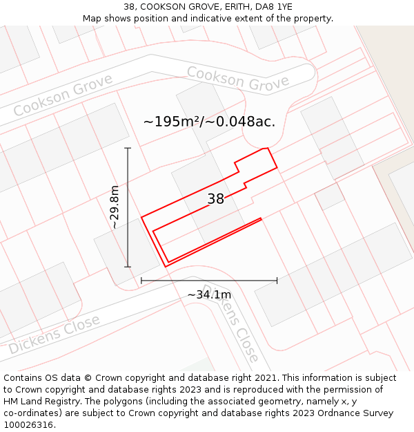 38, COOKSON GROVE, ERITH, DA8 1YE: Plot and title map
