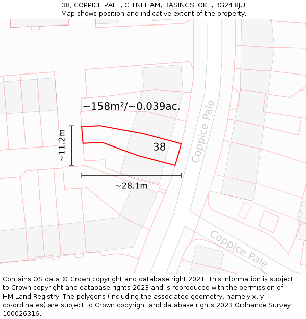 38, COPPICE PALE, CHINEHAM, BASINGSTOKE, RG24 8JU: Plot and title map