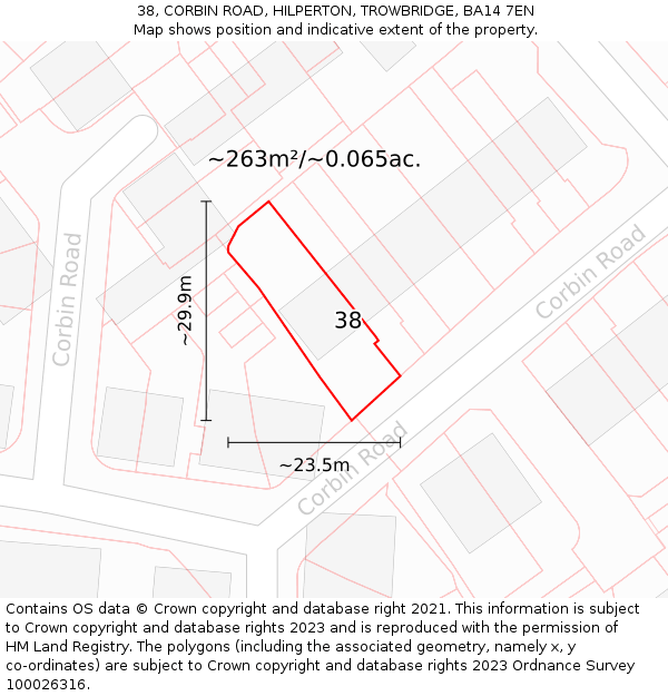 38, CORBIN ROAD, HILPERTON, TROWBRIDGE, BA14 7EN: Plot and title map