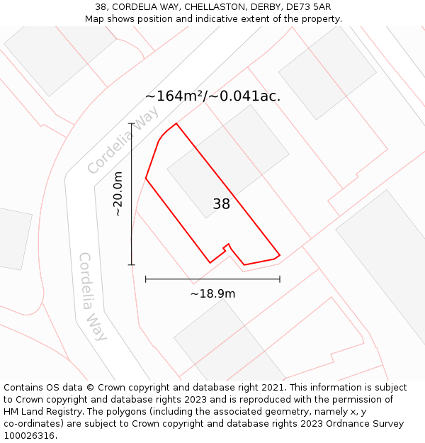 38, CORDELIA WAY, CHELLASTON, DERBY, DE73 5AR: Plot and title map