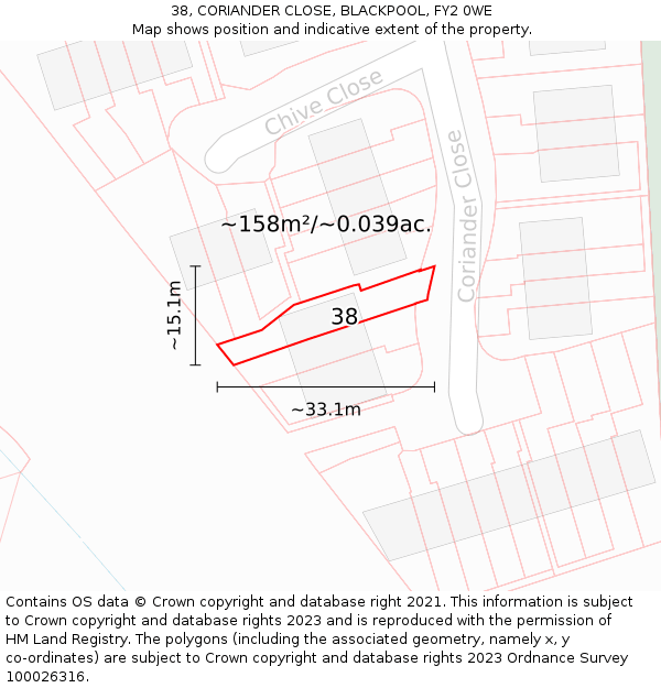 38, CORIANDER CLOSE, BLACKPOOL, FY2 0WE: Plot and title map