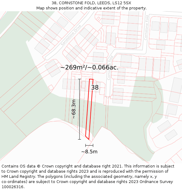 38, CORNSTONE FOLD, LEEDS, LS12 5SX: Plot and title map