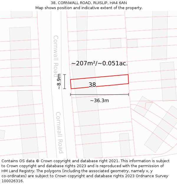38, CORNWALL ROAD, RUISLIP, HA4 6AN: Plot and title map