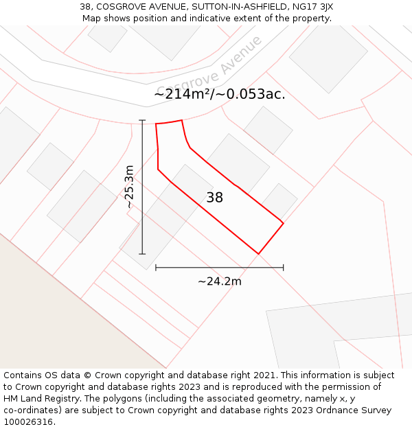 38, COSGROVE AVENUE, SUTTON-IN-ASHFIELD, NG17 3JX: Plot and title map
