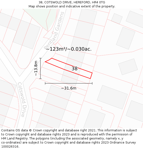 38, COTSWOLD DRIVE, HEREFORD, HR4 0TG: Plot and title map