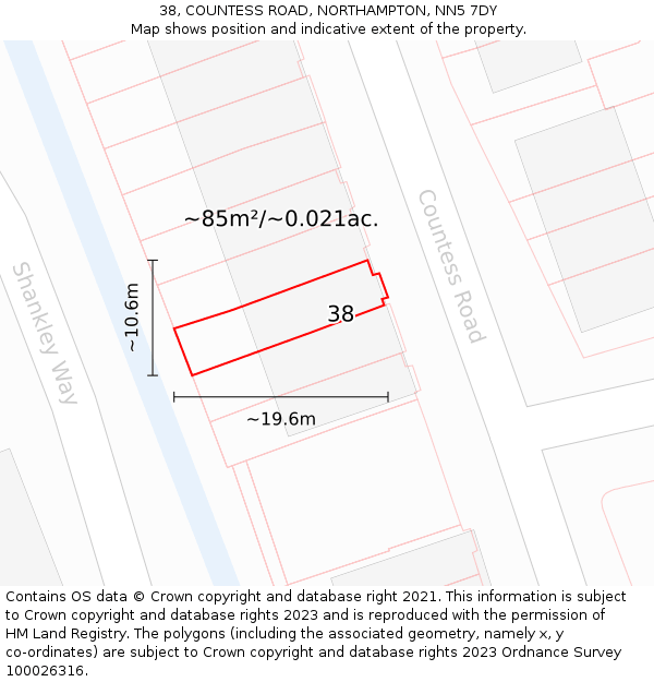38, COUNTESS ROAD, NORTHAMPTON, NN5 7DY: Plot and title map