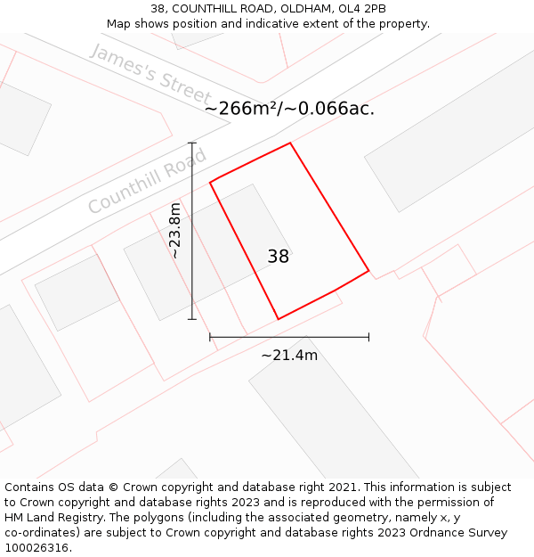 38, COUNTHILL ROAD, OLDHAM, OL4 2PB: Plot and title map