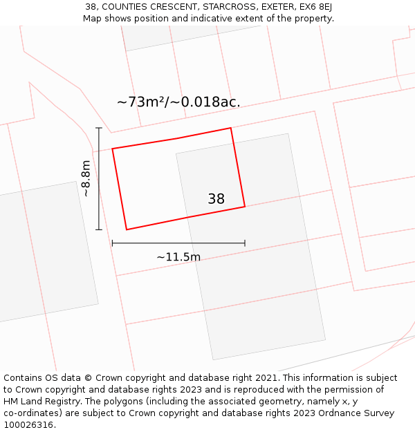 38, COUNTIES CRESCENT, STARCROSS, EXETER, EX6 8EJ: Plot and title map
