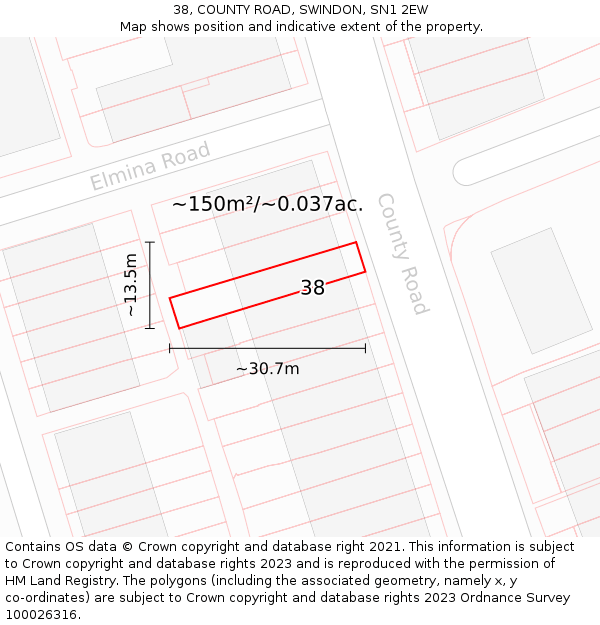 38, COUNTY ROAD, SWINDON, SN1 2EW: Plot and title map