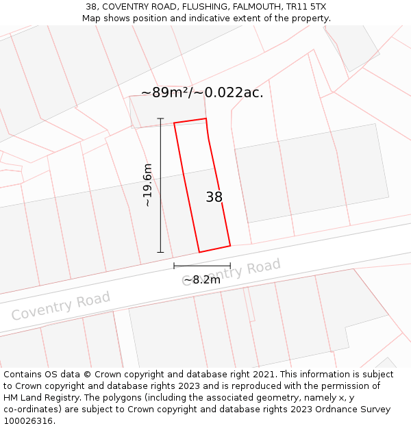 38, COVENTRY ROAD, FLUSHING, FALMOUTH, TR11 5TX: Plot and title map