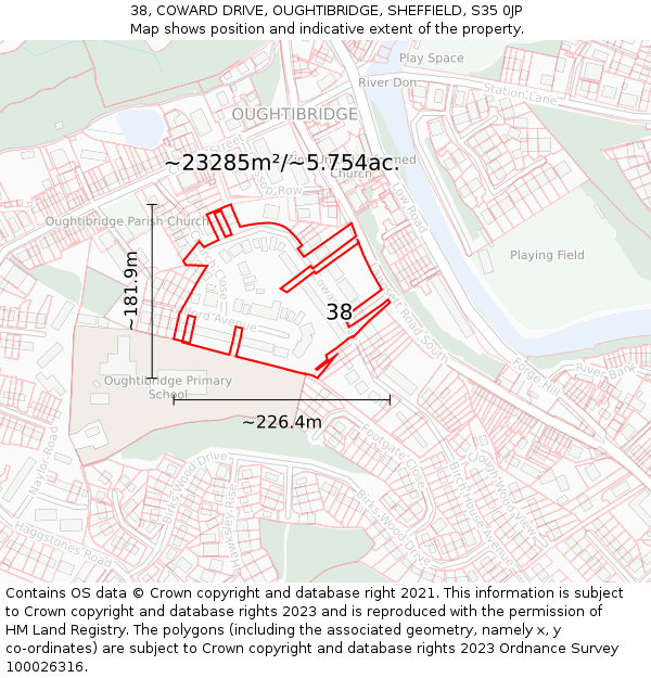 38, COWARD DRIVE, OUGHTIBRIDGE, SHEFFIELD, S35 0JP: Plot and title map