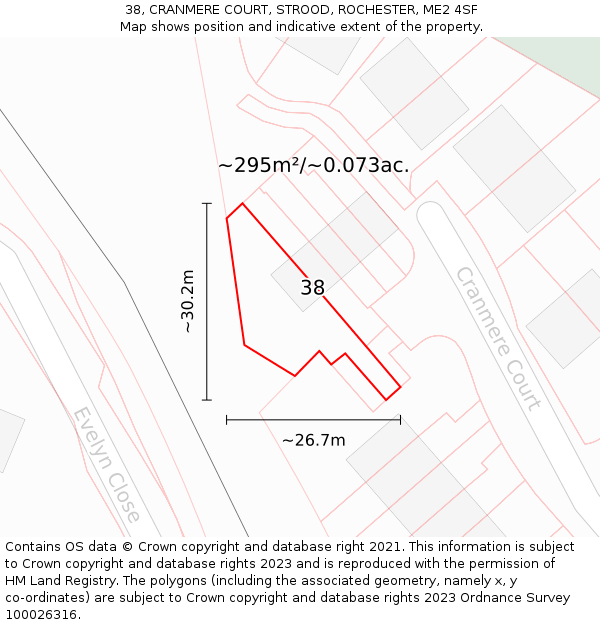 38, CRANMERE COURT, STROOD, ROCHESTER, ME2 4SF: Plot and title map
