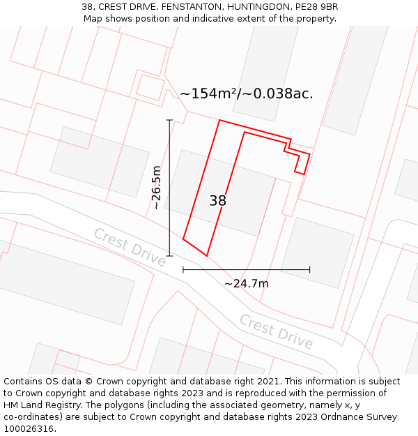 38, CREST DRIVE, FENSTANTON, HUNTINGDON, PE28 9BR: Plot and title map