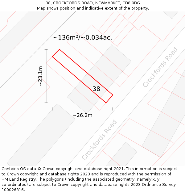 38, CROCKFORDS ROAD, NEWMARKET, CB8 9BG: Plot and title map