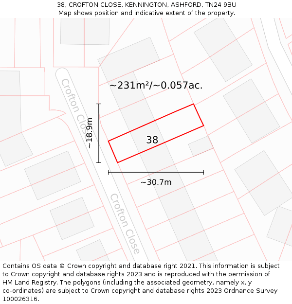 38, CROFTON CLOSE, KENNINGTON, ASHFORD, TN24 9BU: Plot and title map