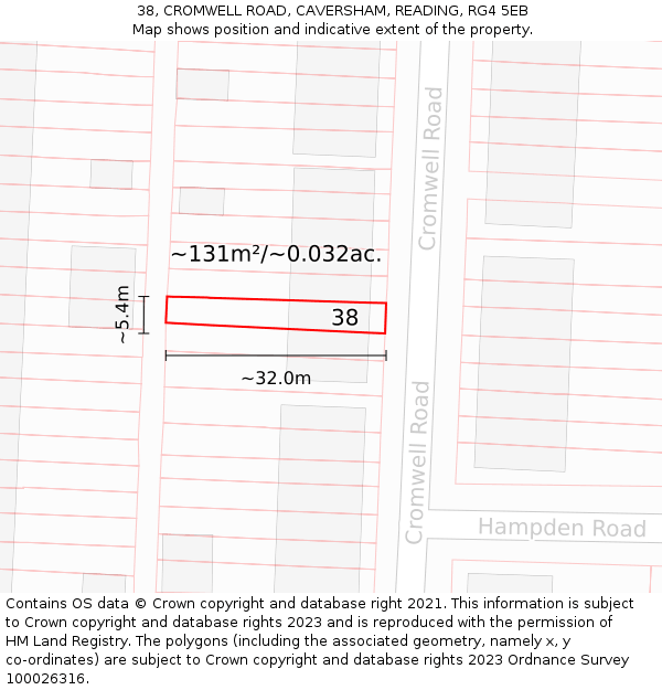 38, CROMWELL ROAD, CAVERSHAM, READING, RG4 5EB: Plot and title map