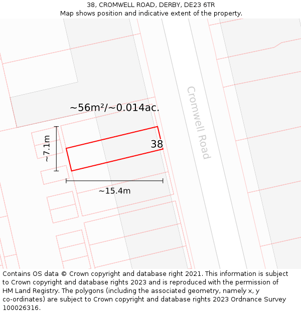 38, CROMWELL ROAD, DERBY, DE23 6TR: Plot and title map