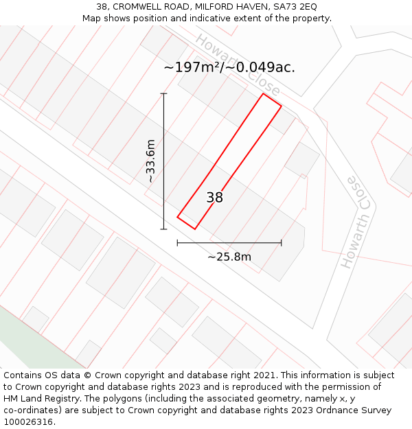 38, CROMWELL ROAD, MILFORD HAVEN, SA73 2EQ: Plot and title map