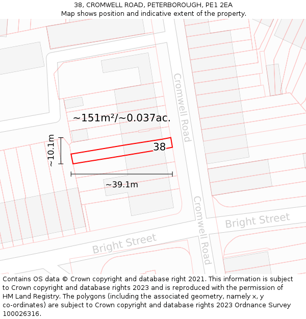 38, CROMWELL ROAD, PETERBOROUGH, PE1 2EA: Plot and title map