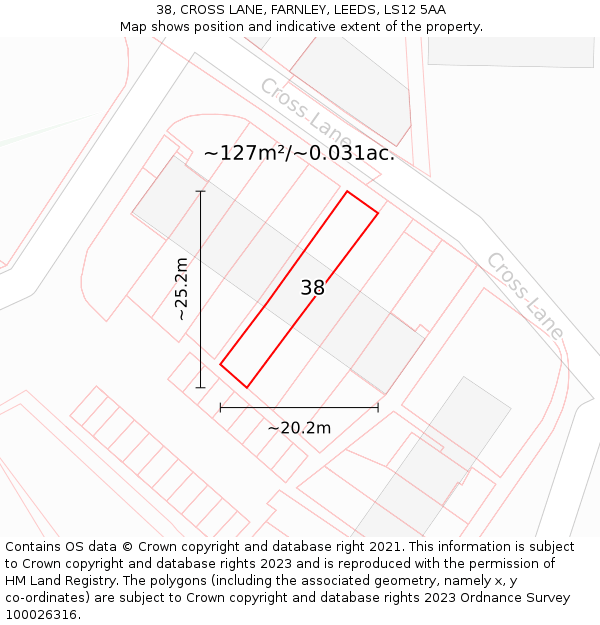 38, CROSS LANE, FARNLEY, LEEDS, LS12 5AA: Plot and title map