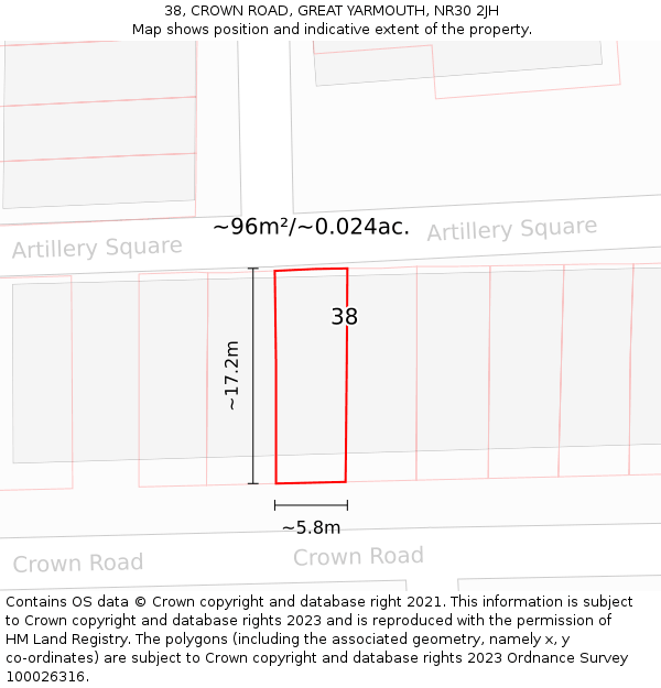 38, CROWN ROAD, GREAT YARMOUTH, NR30 2JH: Plot and title map