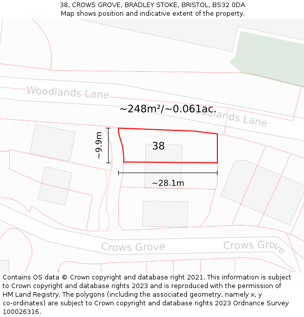 38, CROWS GROVE, BRADLEY STOKE, BRISTOL, BS32 0DA: Plot and title map