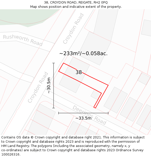 38, CROYDON ROAD, REIGATE, RH2 0PQ: Plot and title map