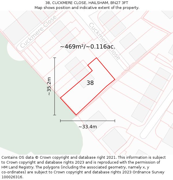 38, CUCKMERE CLOSE, HAILSHAM, BN27 3FT: Plot and title map