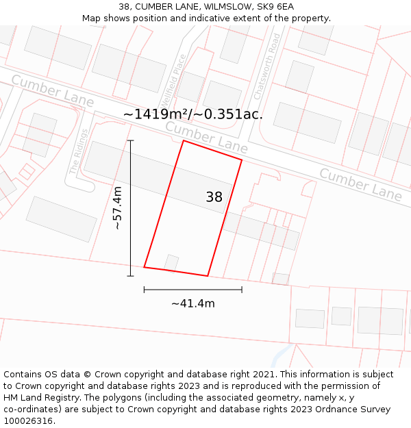 38, CUMBER LANE, WILMSLOW, SK9 6EA: Plot and title map