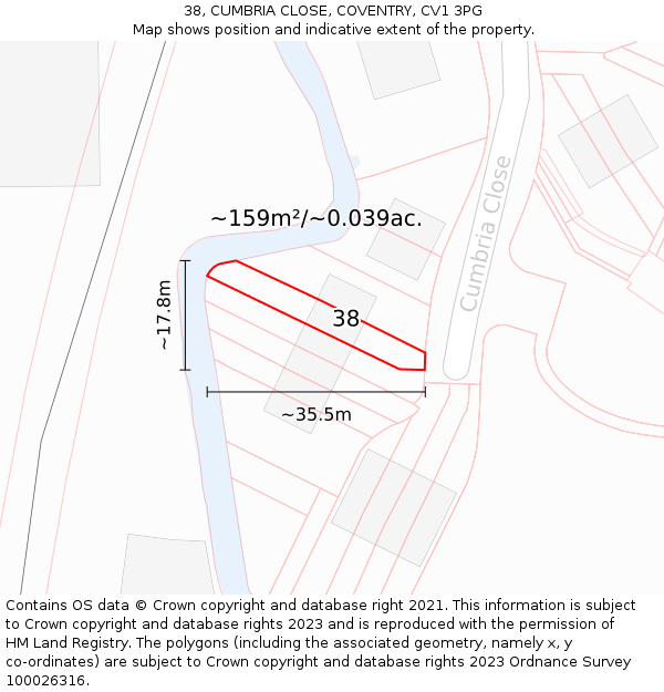 38, CUMBRIA CLOSE, COVENTRY, CV1 3PG: Plot and title map
