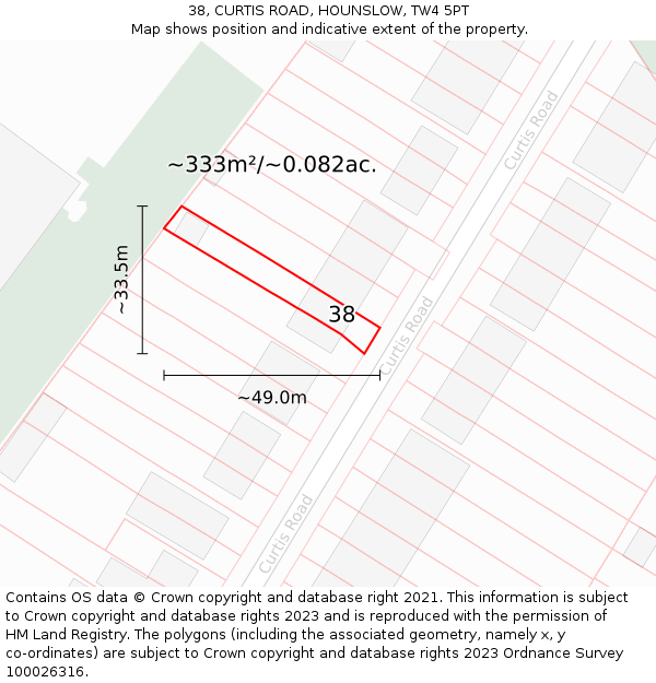 38, CURTIS ROAD, HOUNSLOW, TW4 5PT: Plot and title map