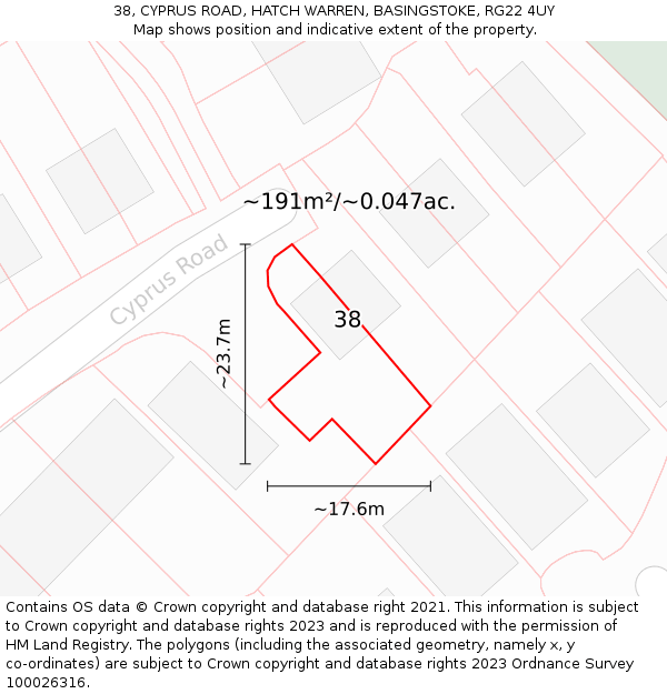 38, CYPRUS ROAD, HATCH WARREN, BASINGSTOKE, RG22 4UY: Plot and title map